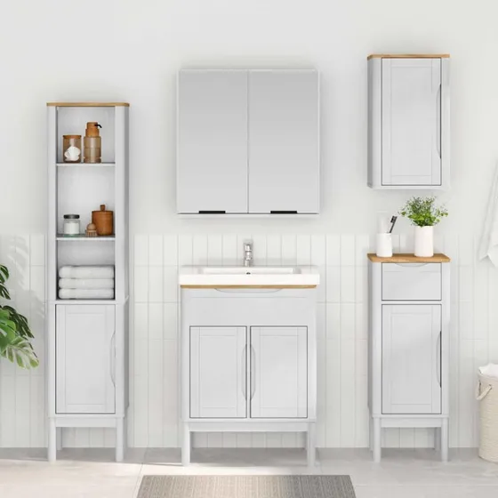 vidaXL Badeværelsesvægskab FLORO Hvid 60 x 40 x 80 cm Massivt fyrretræ
