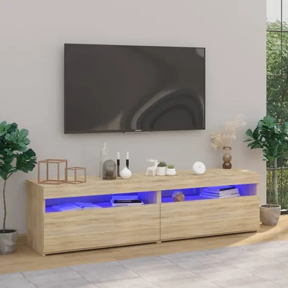 vidaXL 2 stk. tv-borde 75x35x40 cm Sonoma-eg med LED-lys