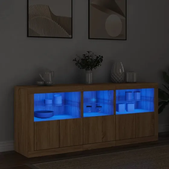 vidaXL Skænk med LED-lys 162x37x67 cm Sonoma-eg