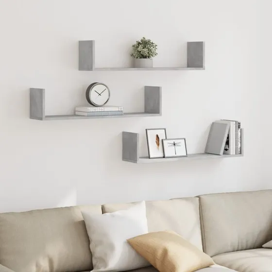 vidaXL Væghylder 3 stk. 80x18x18 cm Konstrueret Træ Betongrå
