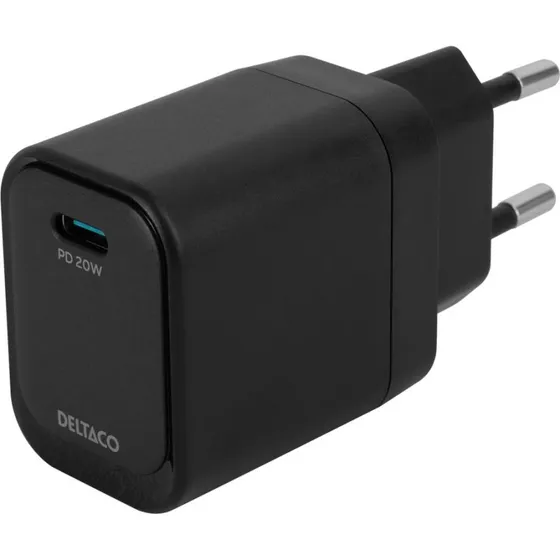 Deltaco 20W USB-C Adapter, Sort
