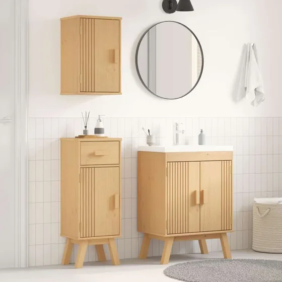 vidaXL Badeværelsesmøbel sæt 3 pcs Brun Massivt fyrretræ 114 x 43 x 73,5 cm