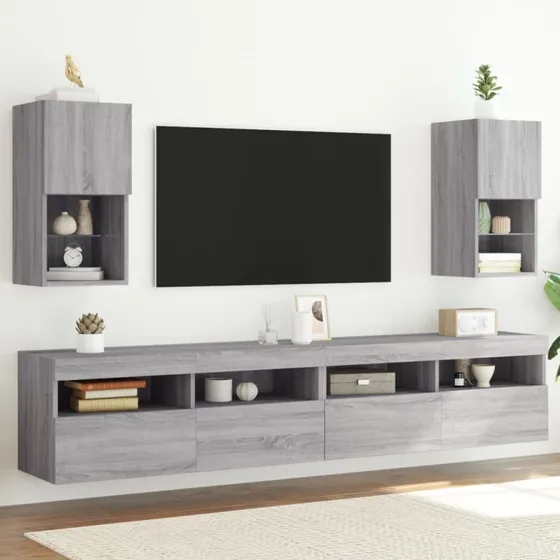vidaXL tv-borde 2 stk. med LED-lys 30,5x30x60 cm grå sonoma-eg