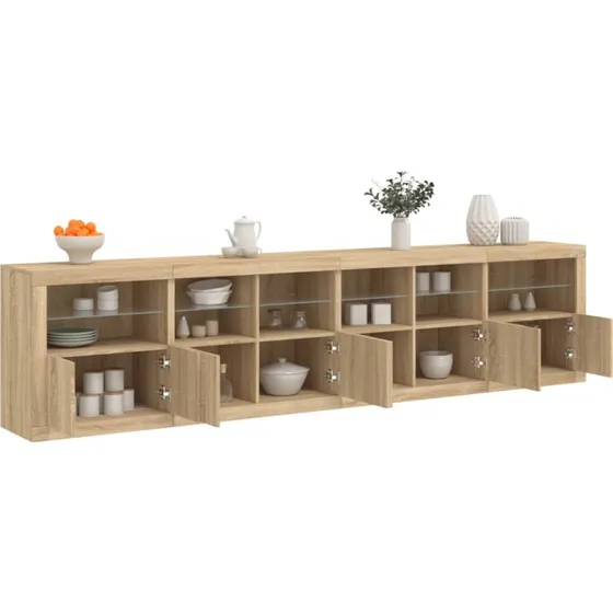 vidaXL Skænk med LED-lys 283x37x67 cm Sonoma-eg