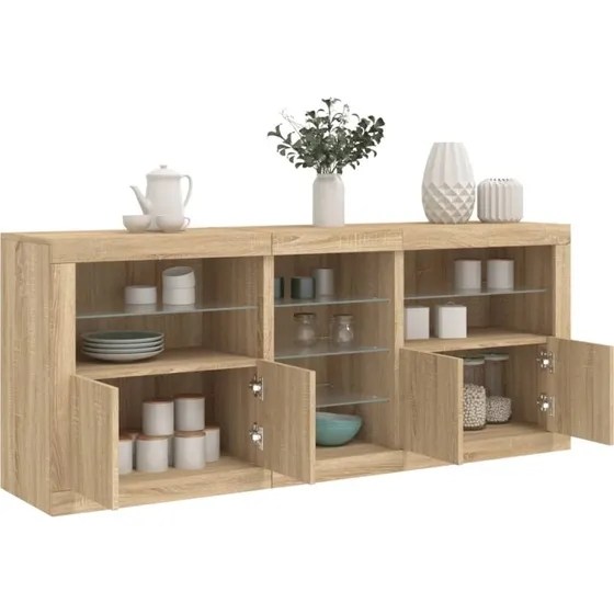 vidaXL Skænk med LED-lys 181,5x37x67 cm Sonoma-eg