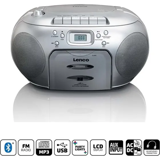 Lenco SCD-420SI Bærbar FM-radio CD-kassetteafspiller Sølv
