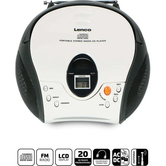 Lenco SCD-24 Bærbar FM-radio med CD Hvid