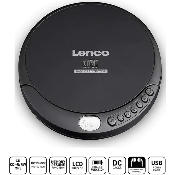 Lenco CD-200 Bærbar CD-afspiller med anti-chok, Sort
