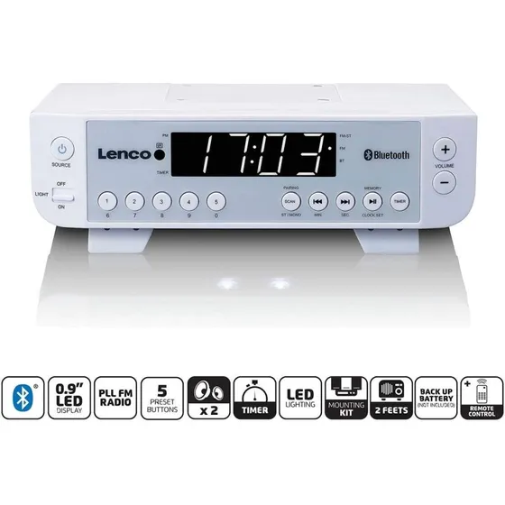 Lenco KCR-100 Hvid FM-køkkenradio med Bluetooth og LED-belysning