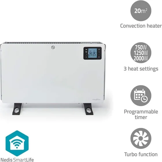 Nedis SmartLife Elradiator Wi-Fi 2000 W, 3 varmeindstillinger, hvid