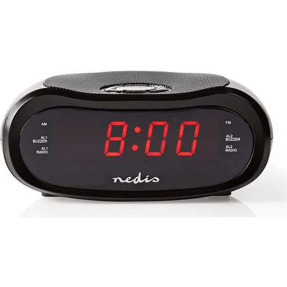 Nedis CLAR001BK Digital Vækkeur Radio med LED-Display, 2 Alarmer, AM/FM, Sort