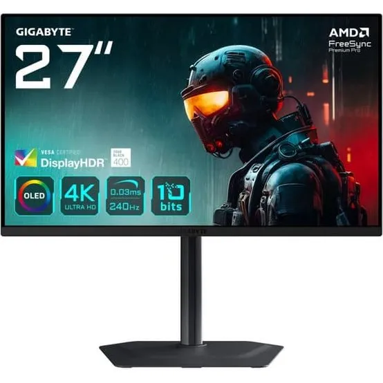 Gigabyte MO27U2 27" QD-OLED 4K 240 Hz Gaming-skærm, Sort