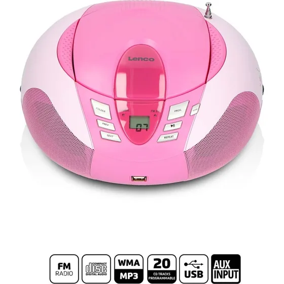 Lenco SCD-37 Bærbar FM-radio CD-USB-afspiller Pink