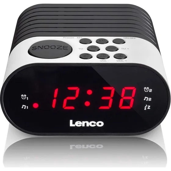 Lenco CR-07 Hvid Clockradio med Dobbelt Alarm og Batteribackup