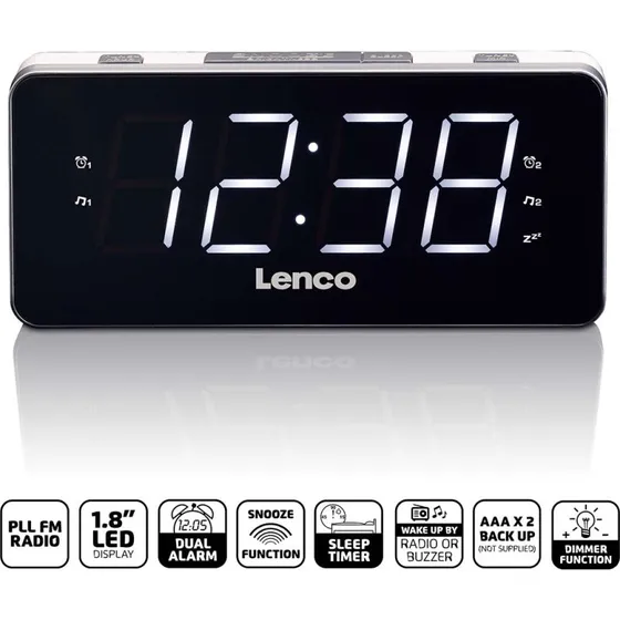 Lenco CR-18 - PLL FM Alarm Clock Radio med 1,8" LED-skærm, Hvid