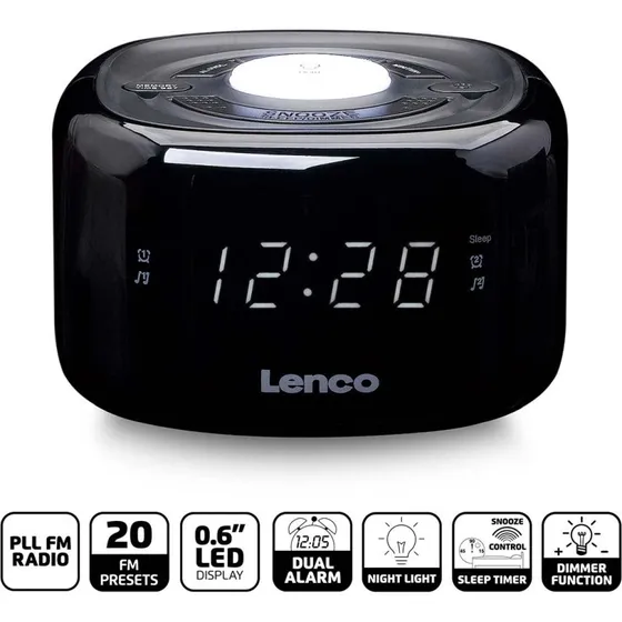 Lenco CR-12 FM Clock Radio med natlys, sort