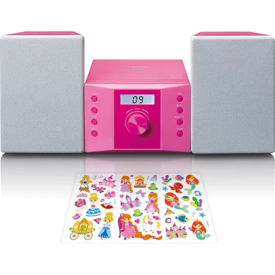 Lenco MC-013PK Mikrosæt med CD, FM-radio og AUX-in, Pink