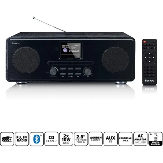 Lenco DAR-061BK DAB+ FM-radio med CD/MP3-afspiller og Bluetooth Sort