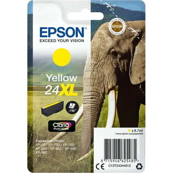 Epson Elephant Gul 24XL Claria Photo HD Ink, 8,7 ml