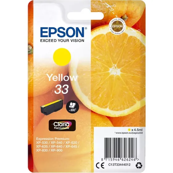 Epson C13T33444012 Gul Pigmentblæk 4,5 ml