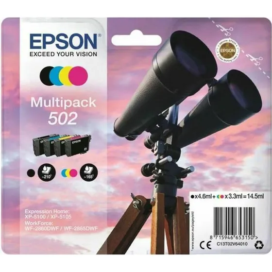 Epson 502 Multipack Sort, Gul, Cyan, Magenta - Original