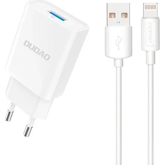 Dudao A4EU 10W USB-A Vægoplader med Lightning-kabel, Hvid