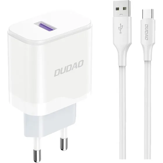 Dudao A20EU 18W USB-C vægoplader med USB-A til USB-C kabel, hvid