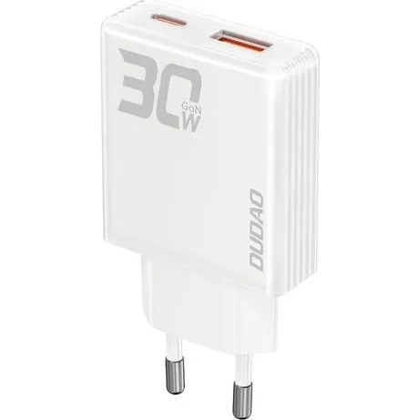 Dudao A30EU 30W GaN USB-C/USB-A Vægoplader - Hvid