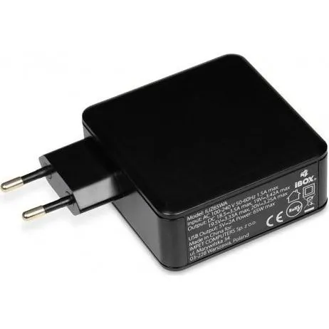 iBox IUZ65WA 65W Strømadapter, Sort
