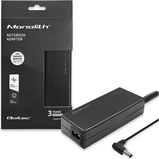 Qoltec AC-adapter 42W 14V 3A til Samsung-skærm med strømkabel