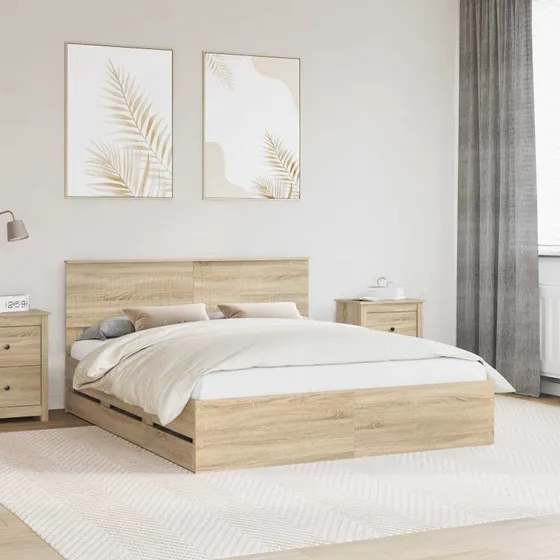 vidaXL Sengestel med skuffe 160 x 200 cm Sonoma eg Ingeniørtræ