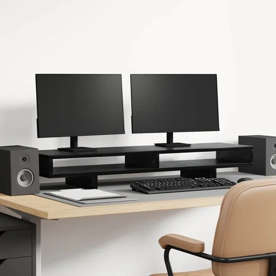 vidaXL Monitor Stativ med Hylde, Sort, 100 x 27 x 15 cm, Konstrueret Træ