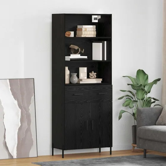vidaXL Highboard med skuffe, Sort, 69,5 x 34 x 180 cm, Konstrueret træ