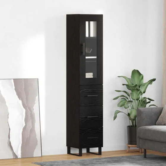 vidaXL Highboard med skuffe, Sort eg, 34,5 x 34 x 180 cm