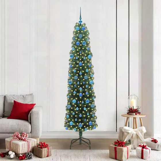 vidaXL Kunstigt Juletræ 210 cm Grønt med LED-lys og Stativ