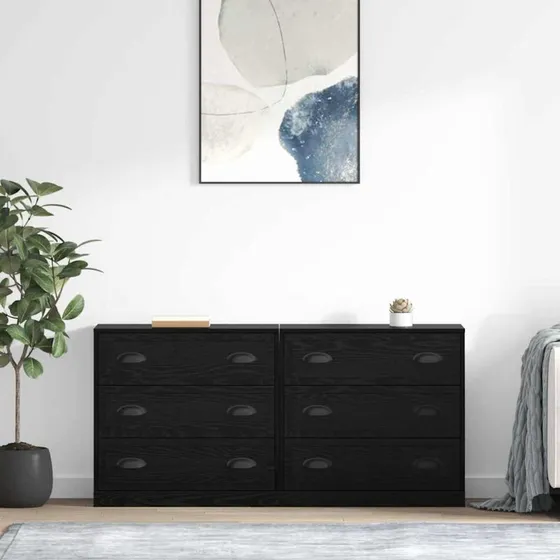 vidaXL 2-pc Sideboard Sort Eg 70 x 35,5 x 67,5 cm Konstrueret Træ