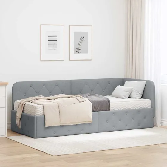 vidaXL Hjørnesengramme Lysegrå 80 x 200 cm Stof