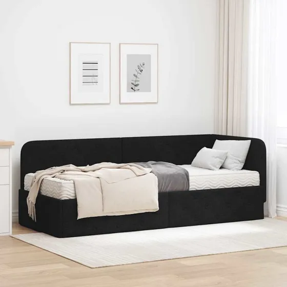 vidaXL Hjørnesengramme Sort 80 x 200 cm Stof