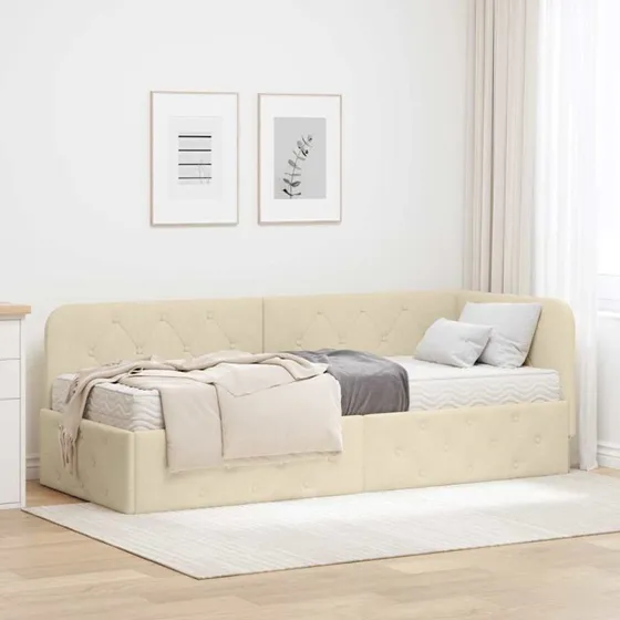 vidaXL Hjørnesengramme Creme 80x200 cm Stof