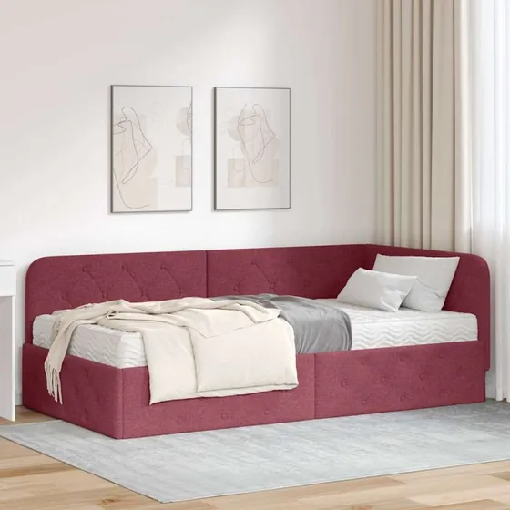 vidaXL Hjørnesengramme Vinrød 100x200 cm Stof
