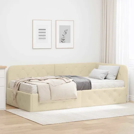 vidaXL Hjørnesengramme Creme 100x200 cm Stof
