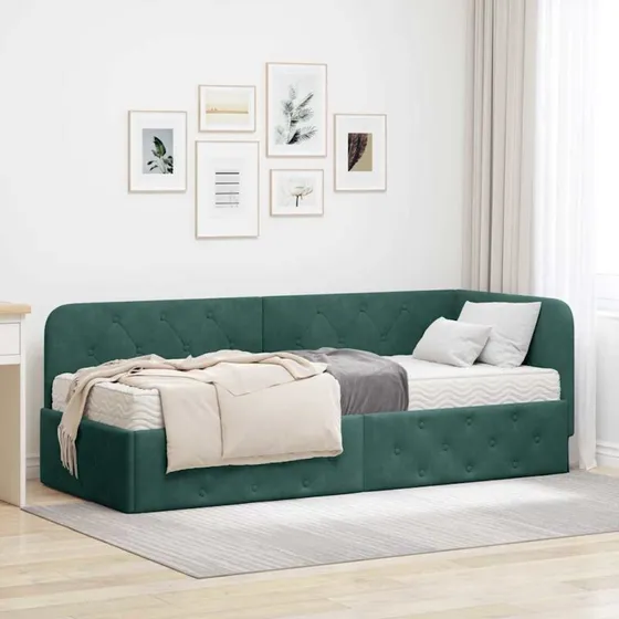 vidaXL Hjørnesengramme Mørkegrøn 80x200 cm Fløjl