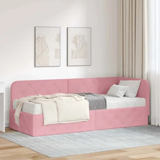 vidaXL Hjørnesengramme Lyserød 80x200 cm Fløjl