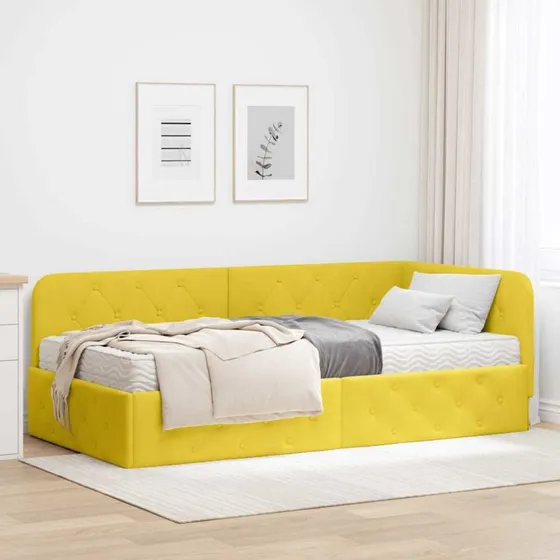 vidaXL Hjørnesengramme Gul 100x200 cm Fløjl