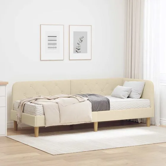 vidaXL Hjørnesengramme Creme 80x200 cm med Madras
