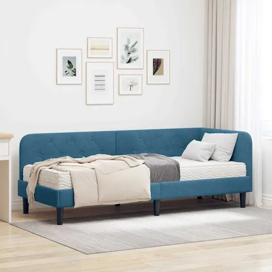 vidaXL Hjørnesengramme Blå 80x200 cm Fløjl