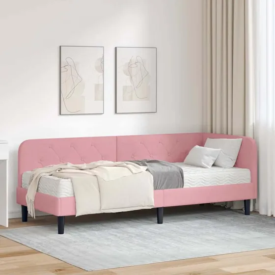 vidaXL Hjørnesengramme Lyserød 80x200 cm Fløjl