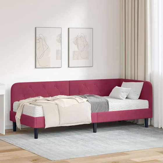 vidaXL Hjørnesengramme Vinrød 80x200 cm Fløjl