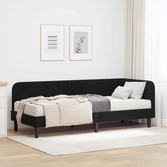 vidaXL Hjørnesengramme Sort 80 x 200 cm Fløjl