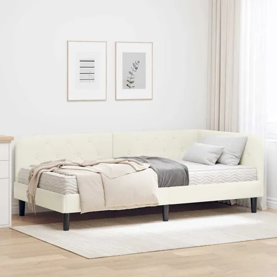 vidaXL Hjørnesengramme Creme 100x200 cm Fløjl